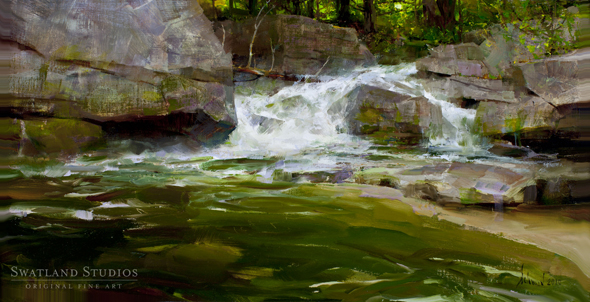 Richard Schmid BUTTERMILK FALLS  oil on linen 12 x 23