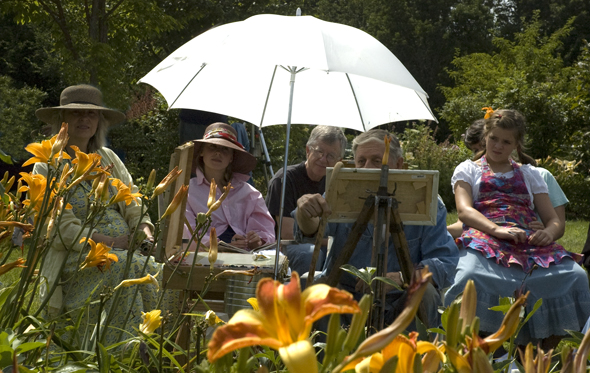 Richard in his garden giving a demonstration